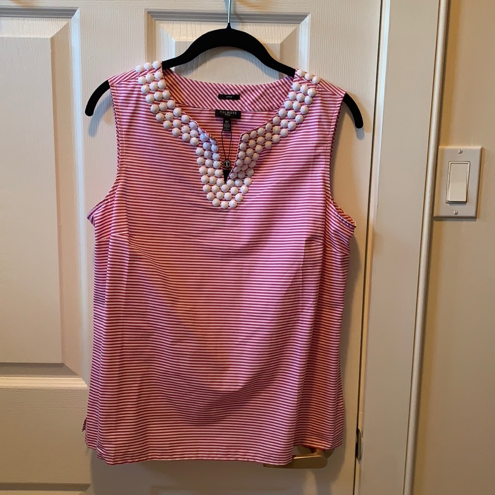 Talbot’s embellished pink striped top 10P NWT.